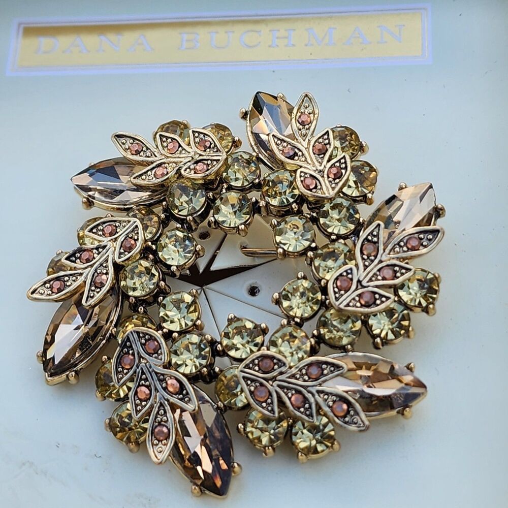 Dana Buchman Gold Jeweled Wreath Brooch Pin Festive Special Occasion - NIB